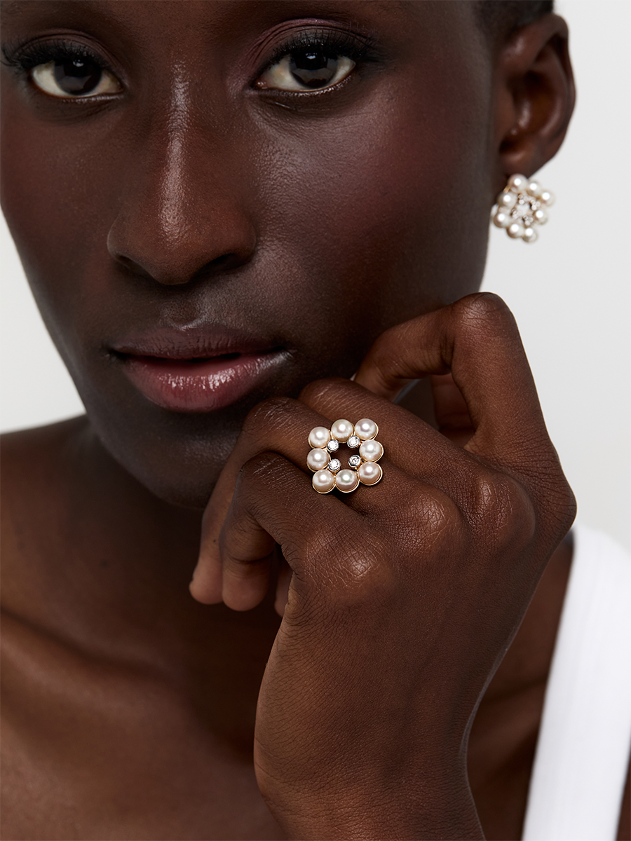 14kt  Pearls and Diamond Cluster Ring — фото 3