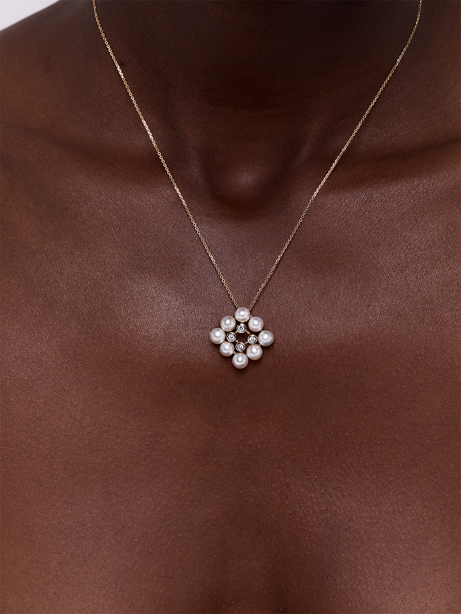 14kt Pearls and Diamond Cluster Necklace — фото 2