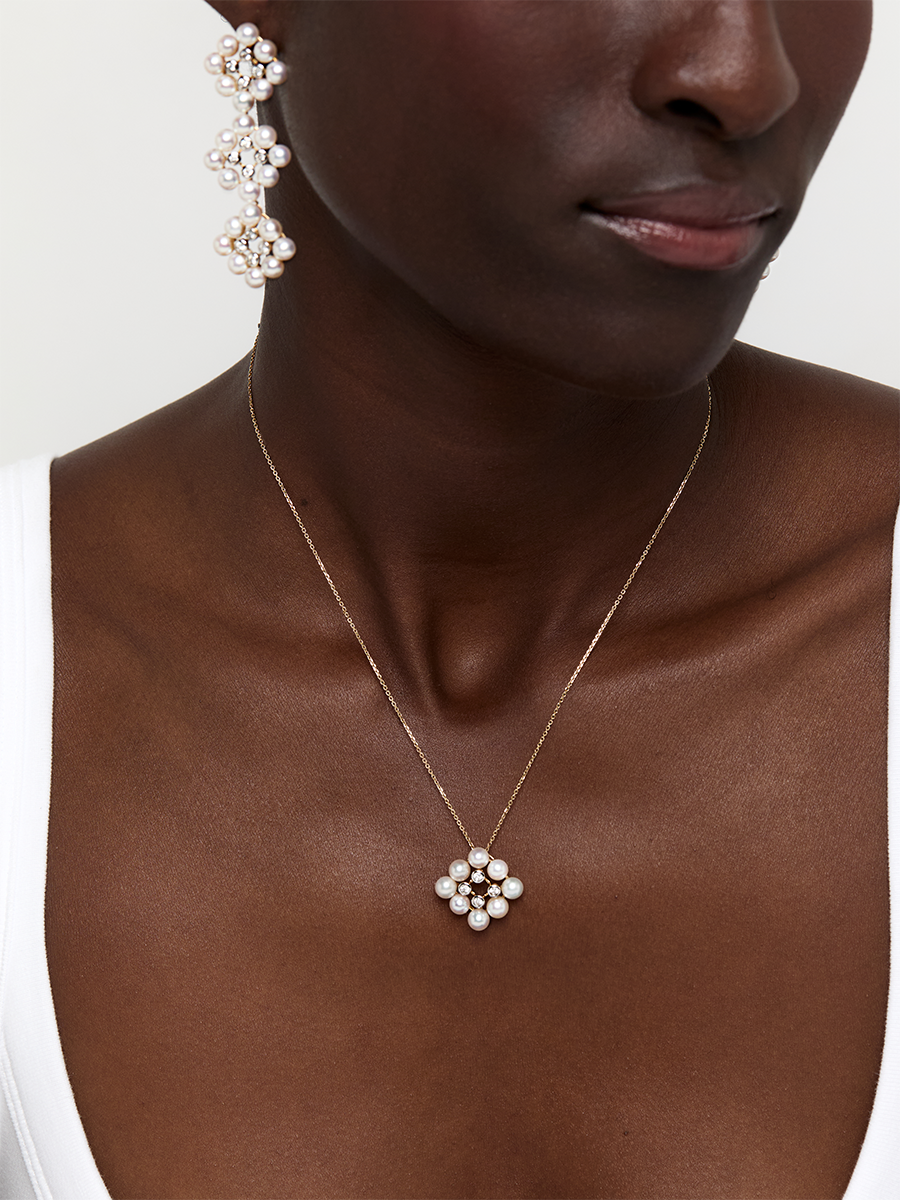 14kt Pearls and Diamond Cluster Necklace — фото 3