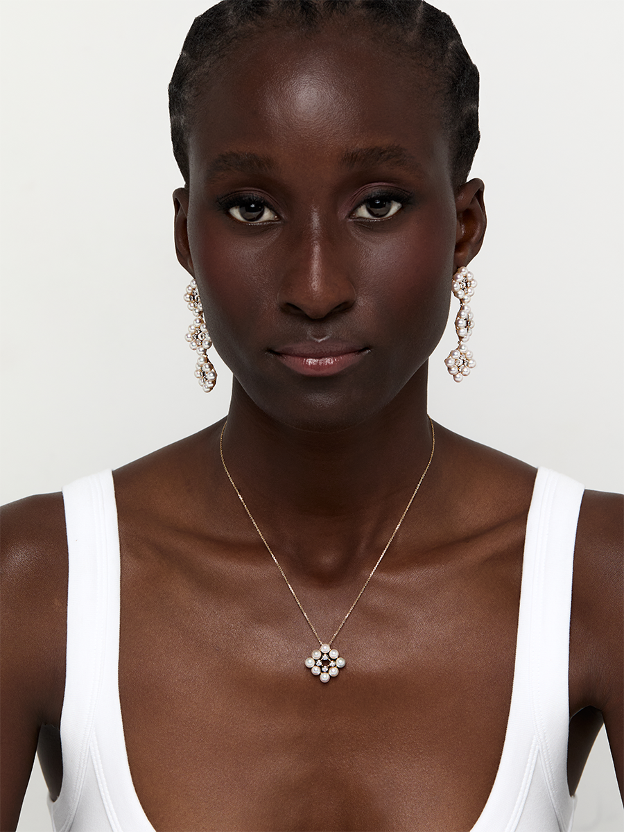 14kt Pearls and Diamond Cluster Necklace — фото 4