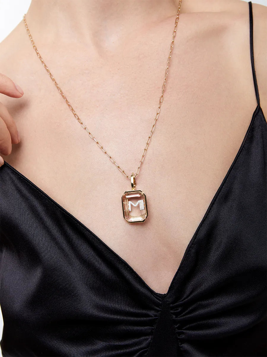 14kt Large Gold Frame Secret Initial Necklace — фото 2