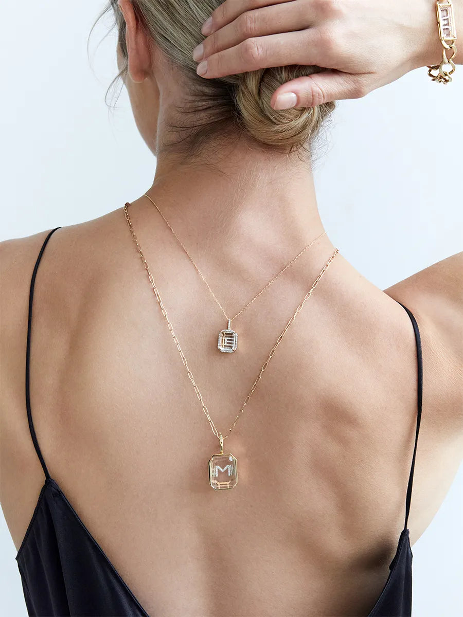 14kt Large Gold Frame Secret Initial Necklace — фото 5