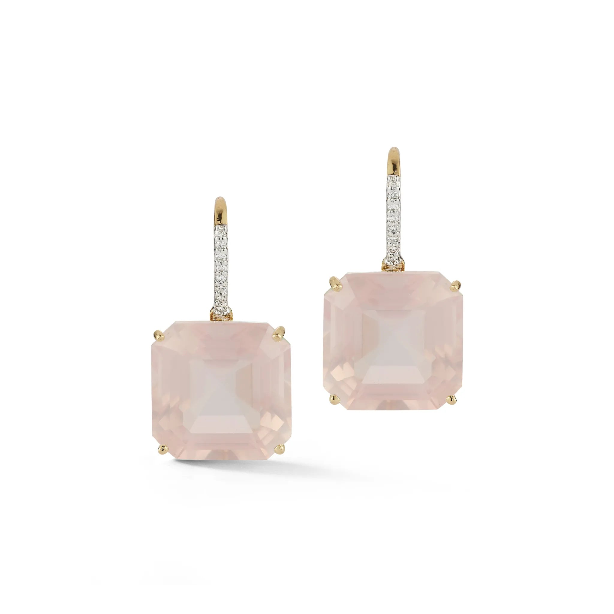 14kt Asscher Cut Pink Topaz Drop Earrings — фото 1