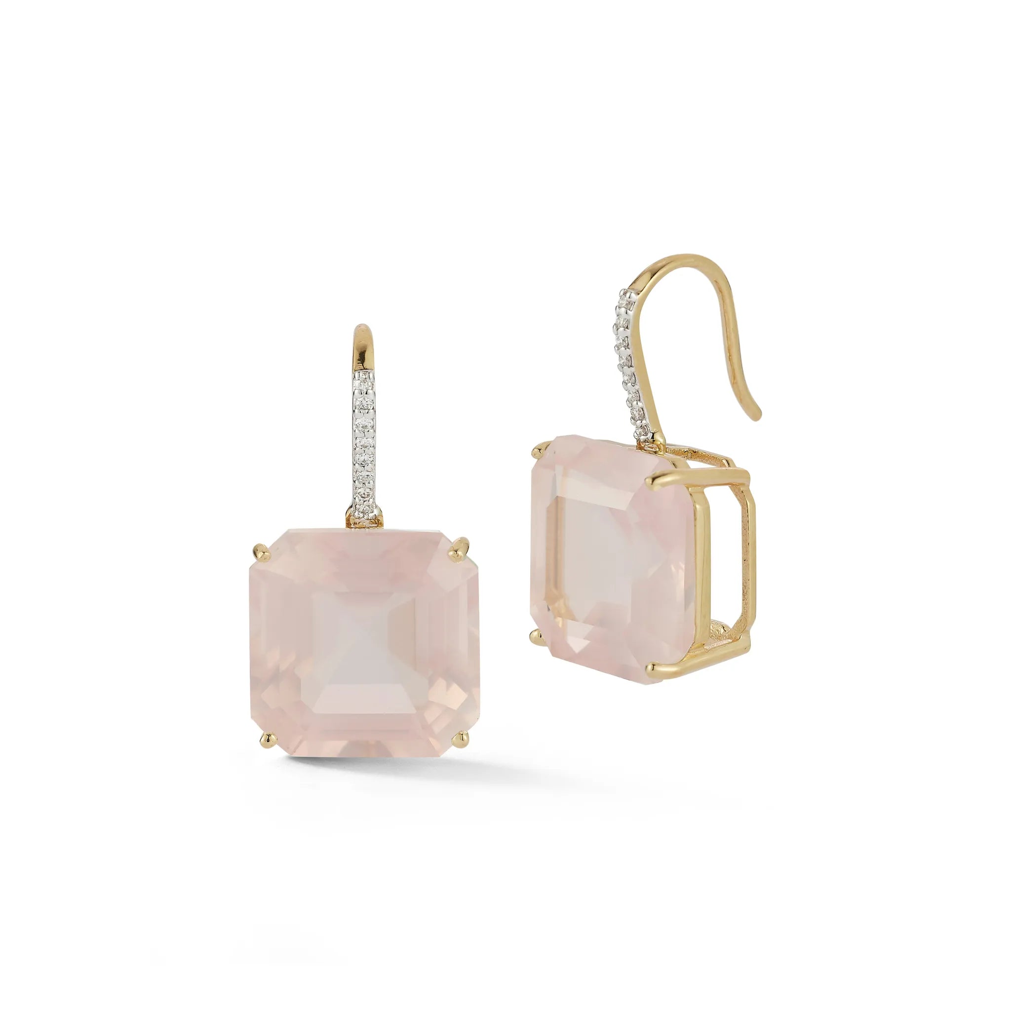 14kt Asscher Cut Pink Topaz Drop Earrings — фото 2