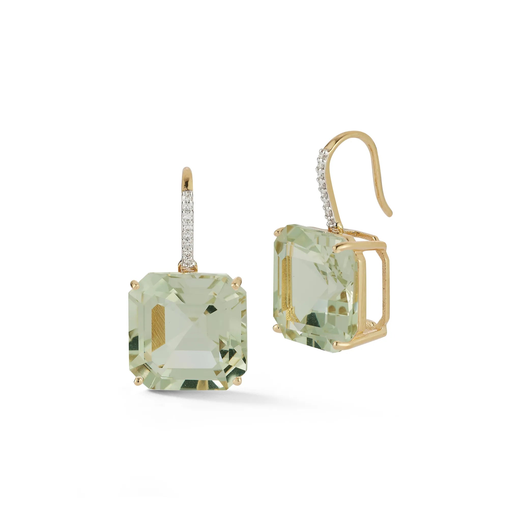 14kt Asscher Cut Green Amethyst Drop Earrings — фото 4