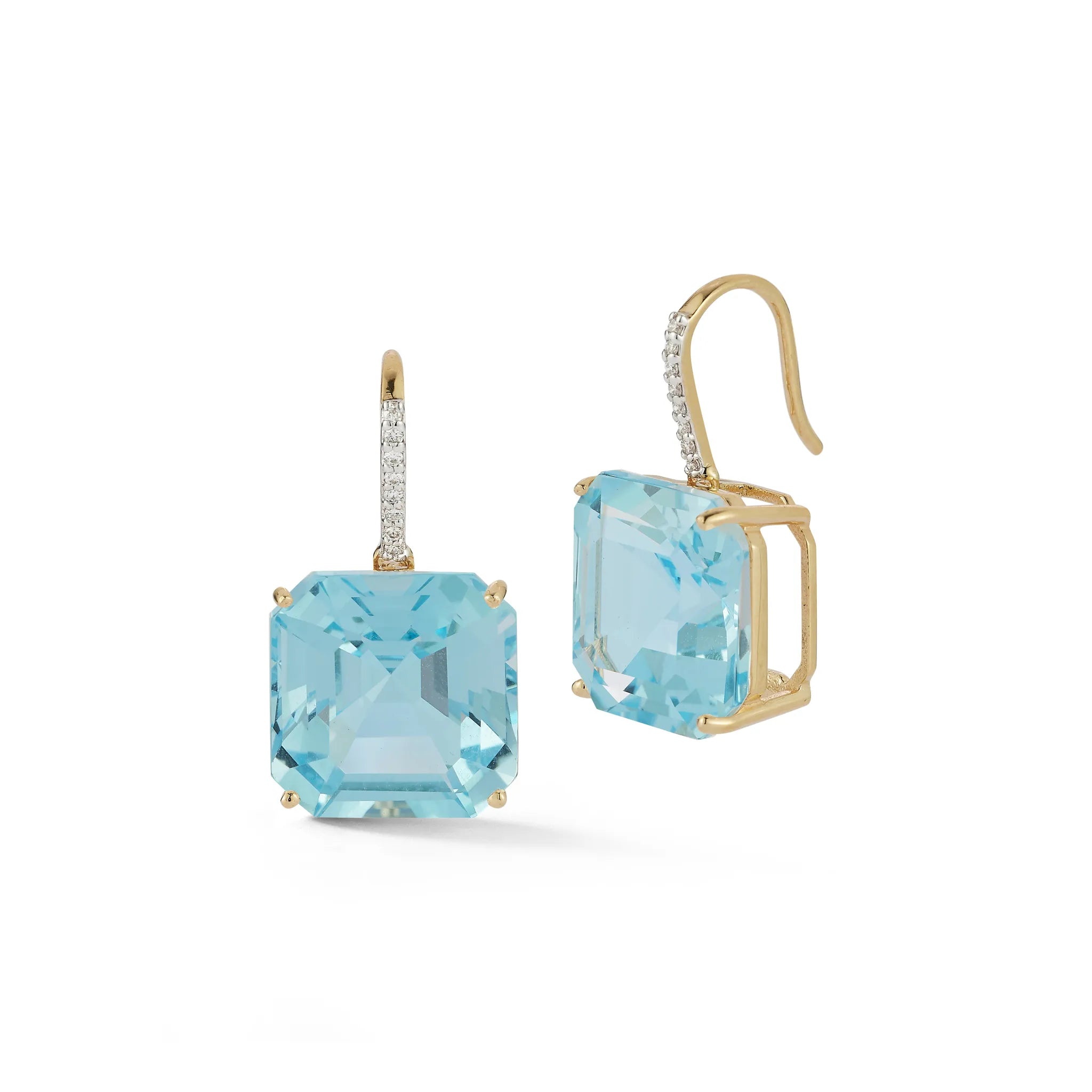 14kt Asscher Cut Blue Topaz Drop Earrings — фото 5