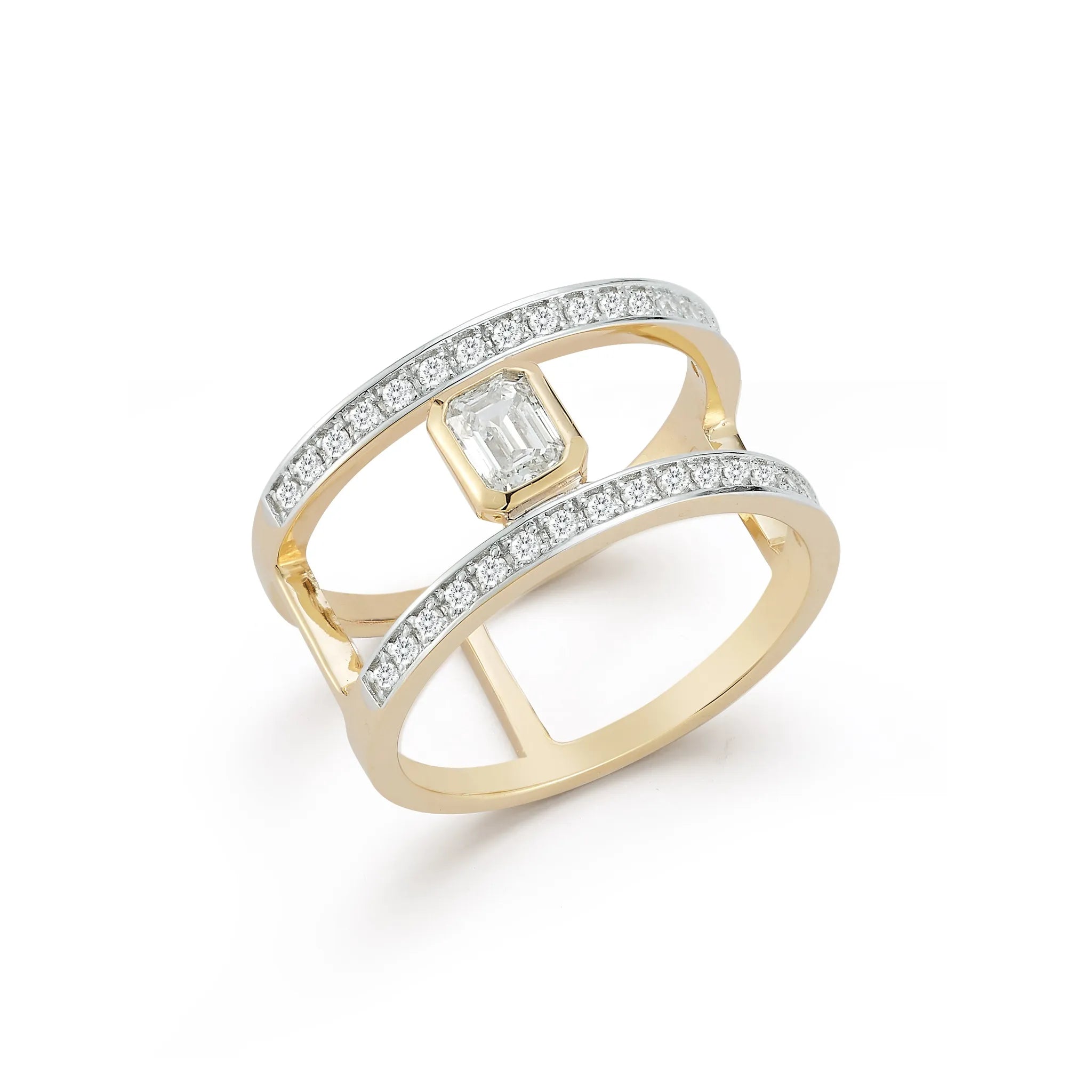 14kt La Barre Double Bar Emerald Cut Diamond Ring