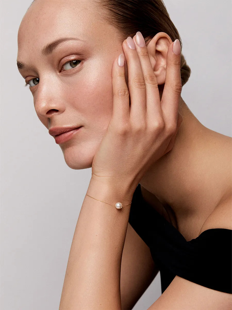 14kt Scattered Diamond Bezel Baroque Pearl Bracelet — фото 2