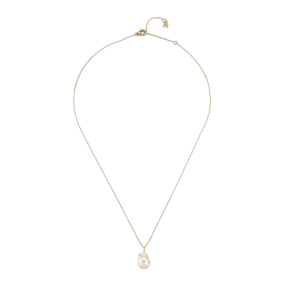 14kt Scattered Diamond Bezel Baroque Pearl Necklace — фото 4