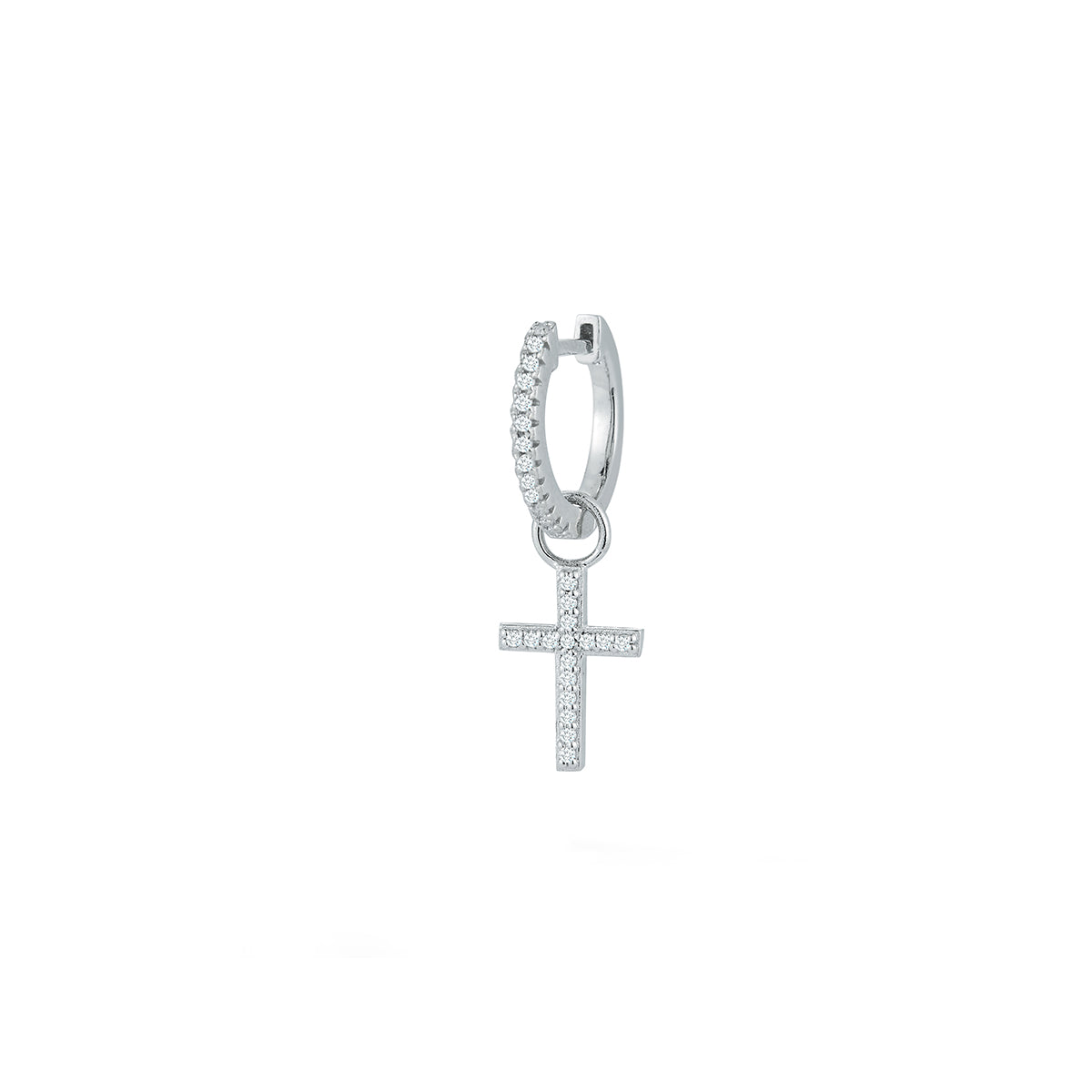 14kt Men's Single Diamond Huggie With Detachable Cross