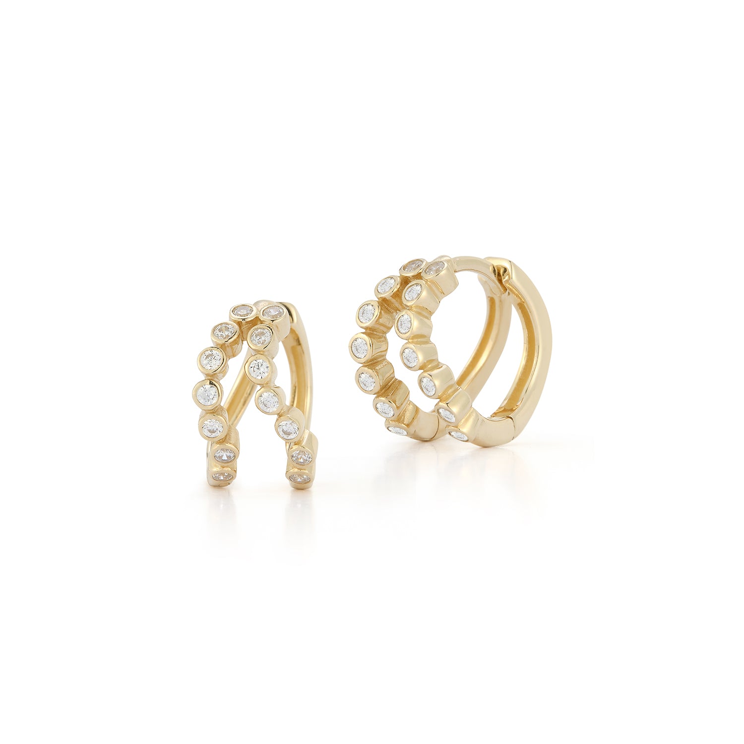 14kt Double Diamond bezel Wave Huggies