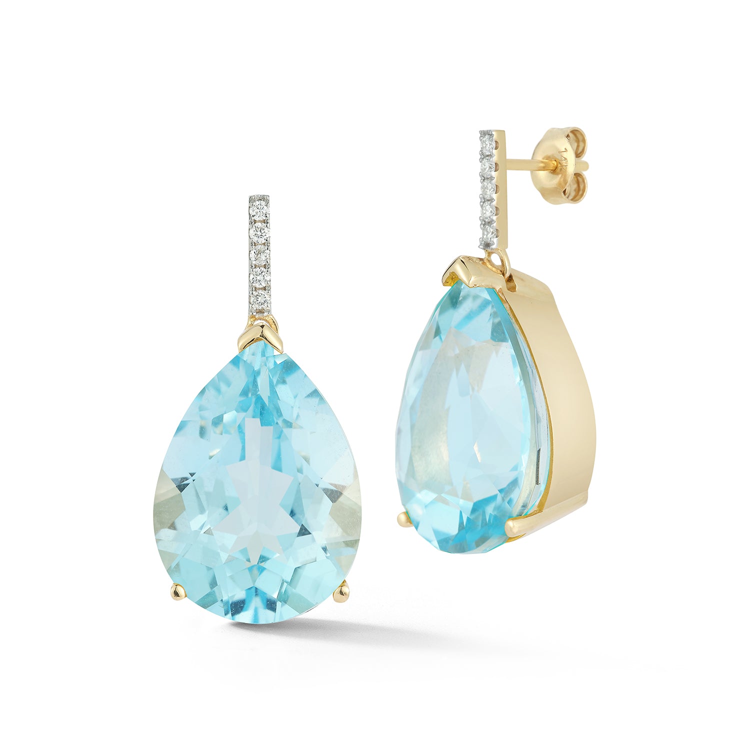 14kt Swiss Blue Topaz Pear drop earrings — фото 4