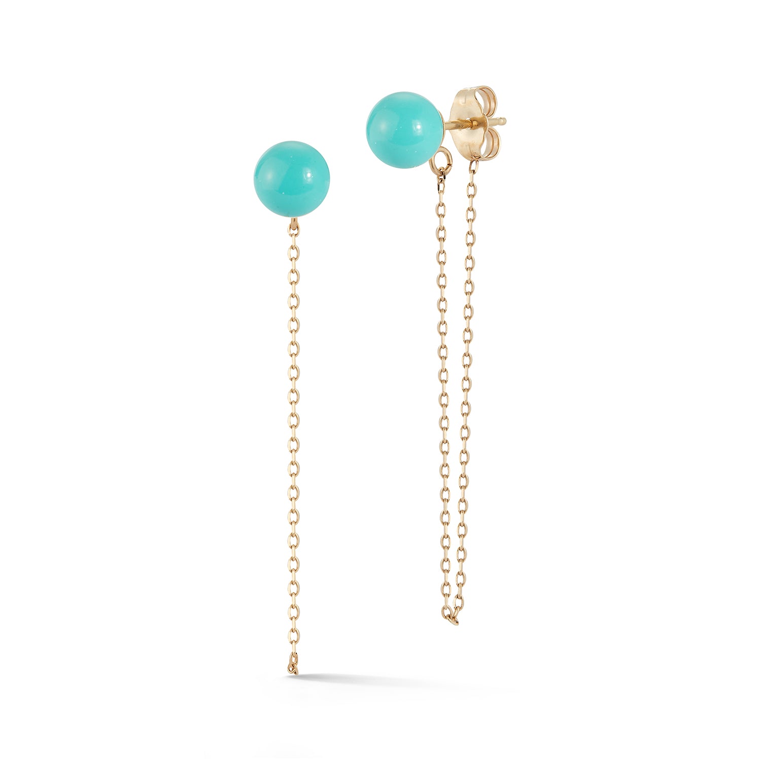 14kt Turquoise Stud with Chain drop earrings — фото 1