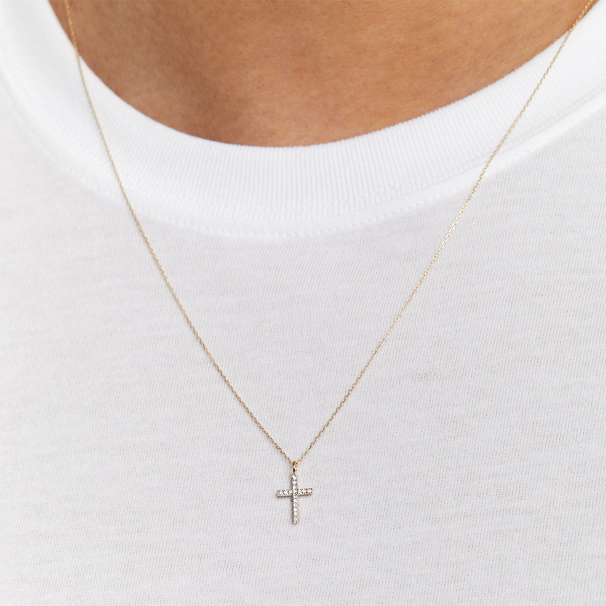 14kt Small Men's Diamond Cross Necklace — фото 3