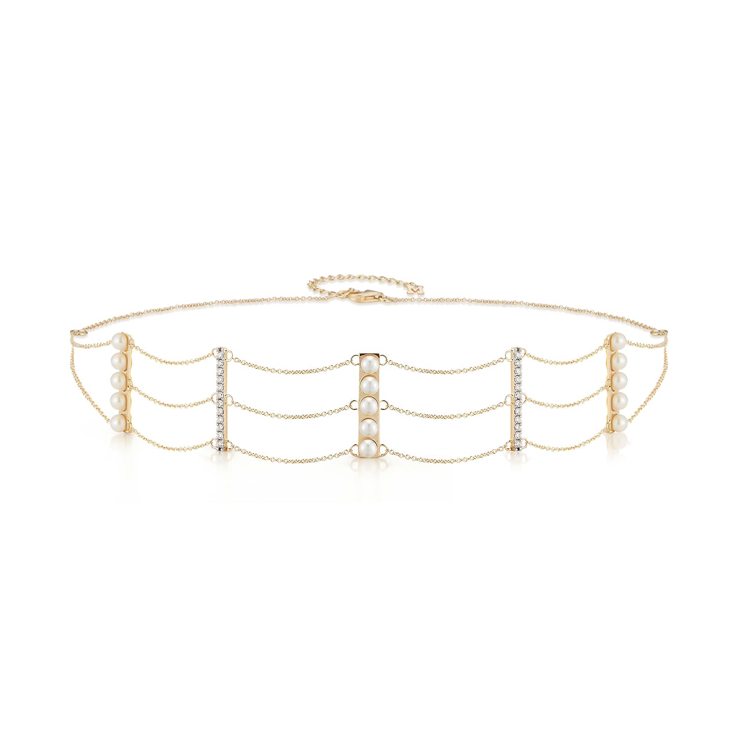 14kt Pearls and Diamond Chain choker