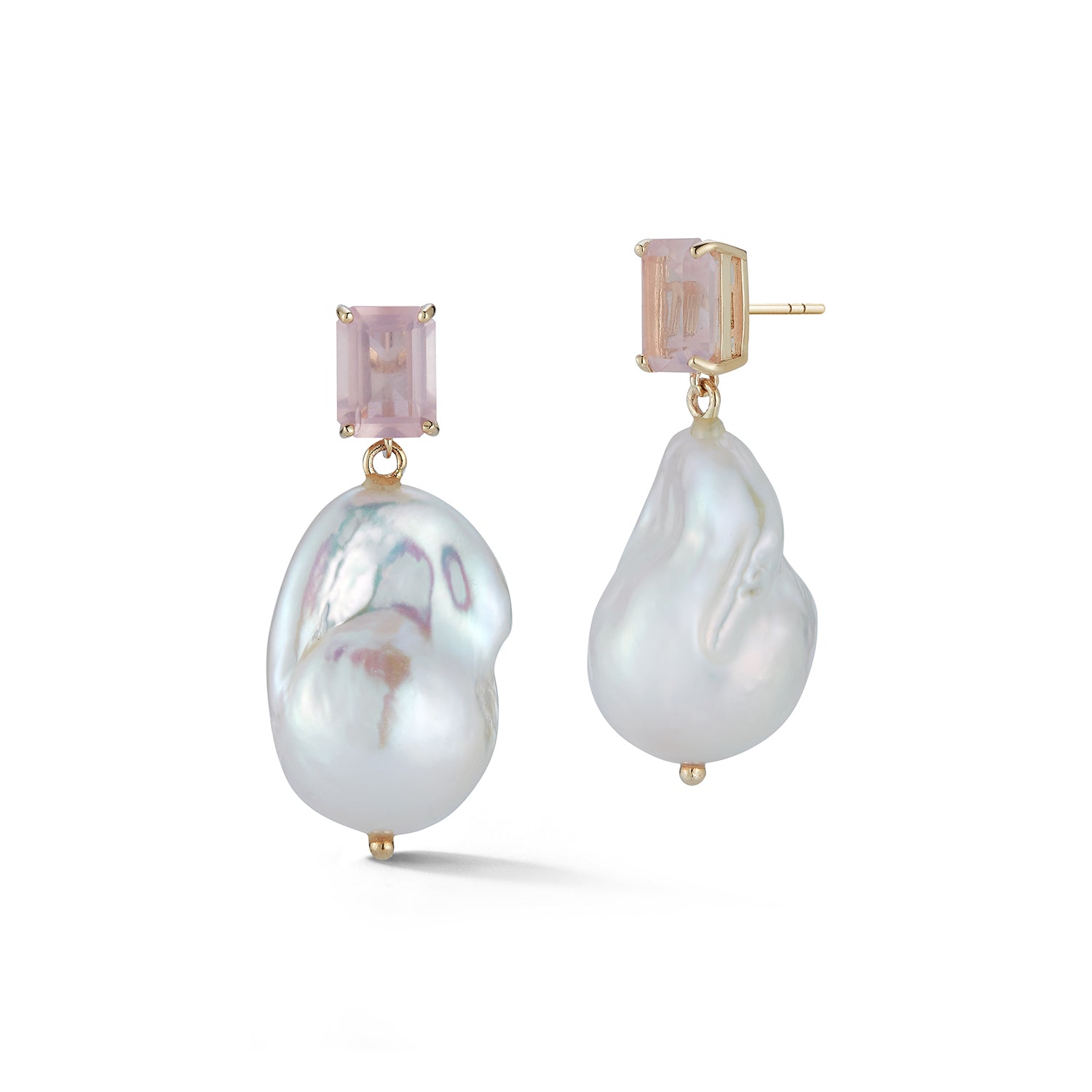 14kt Rose Quartz and Baroque Pearl Drop Earrings — фото 3