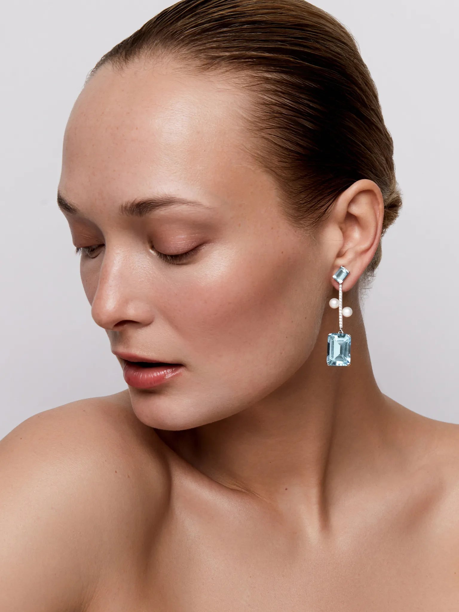 14kt Aquamarine, Blue Topaz  and Pearl Statement Earring — фото 2