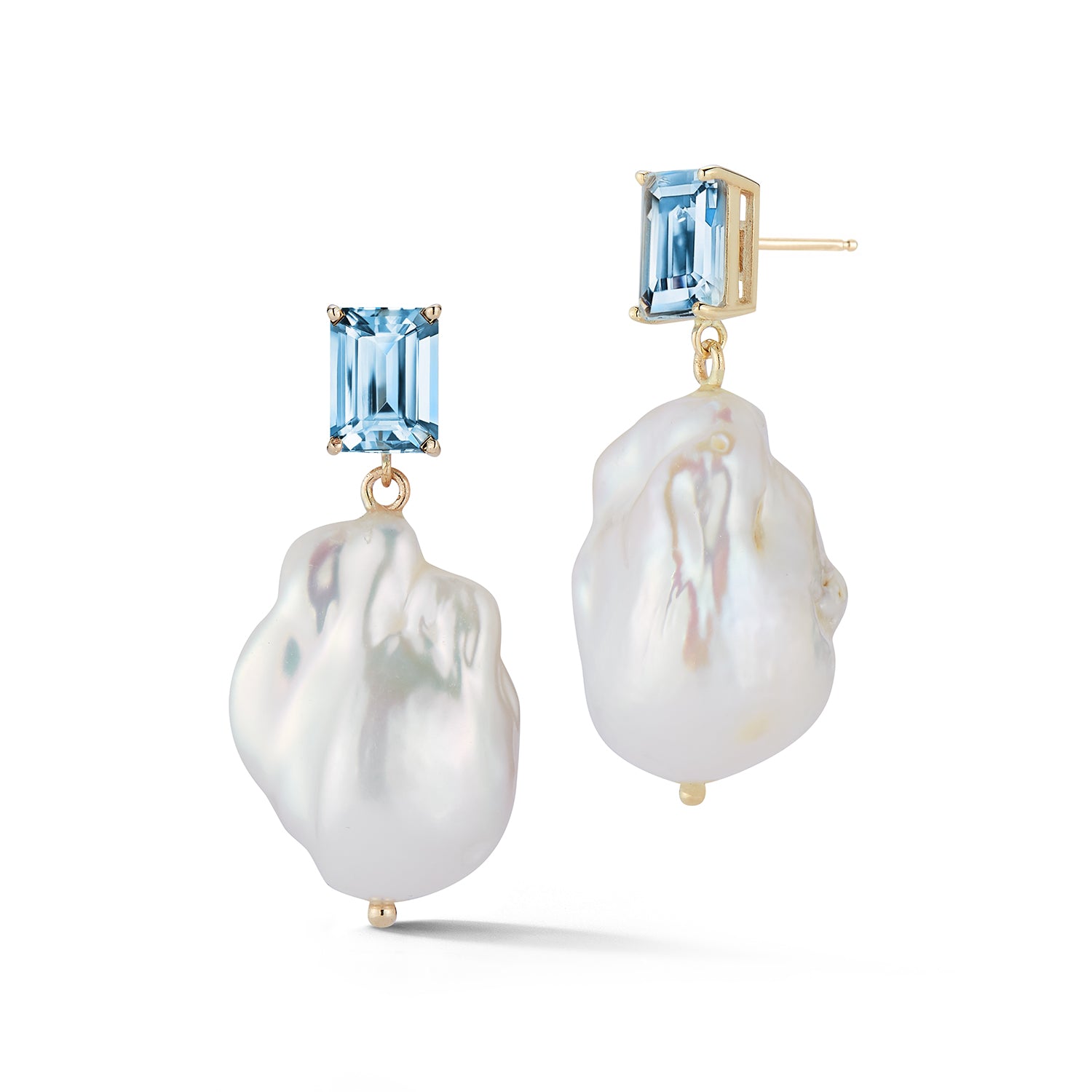 14kt Blue Topaz and Baroque Pearl Drop Earrings — фото 5