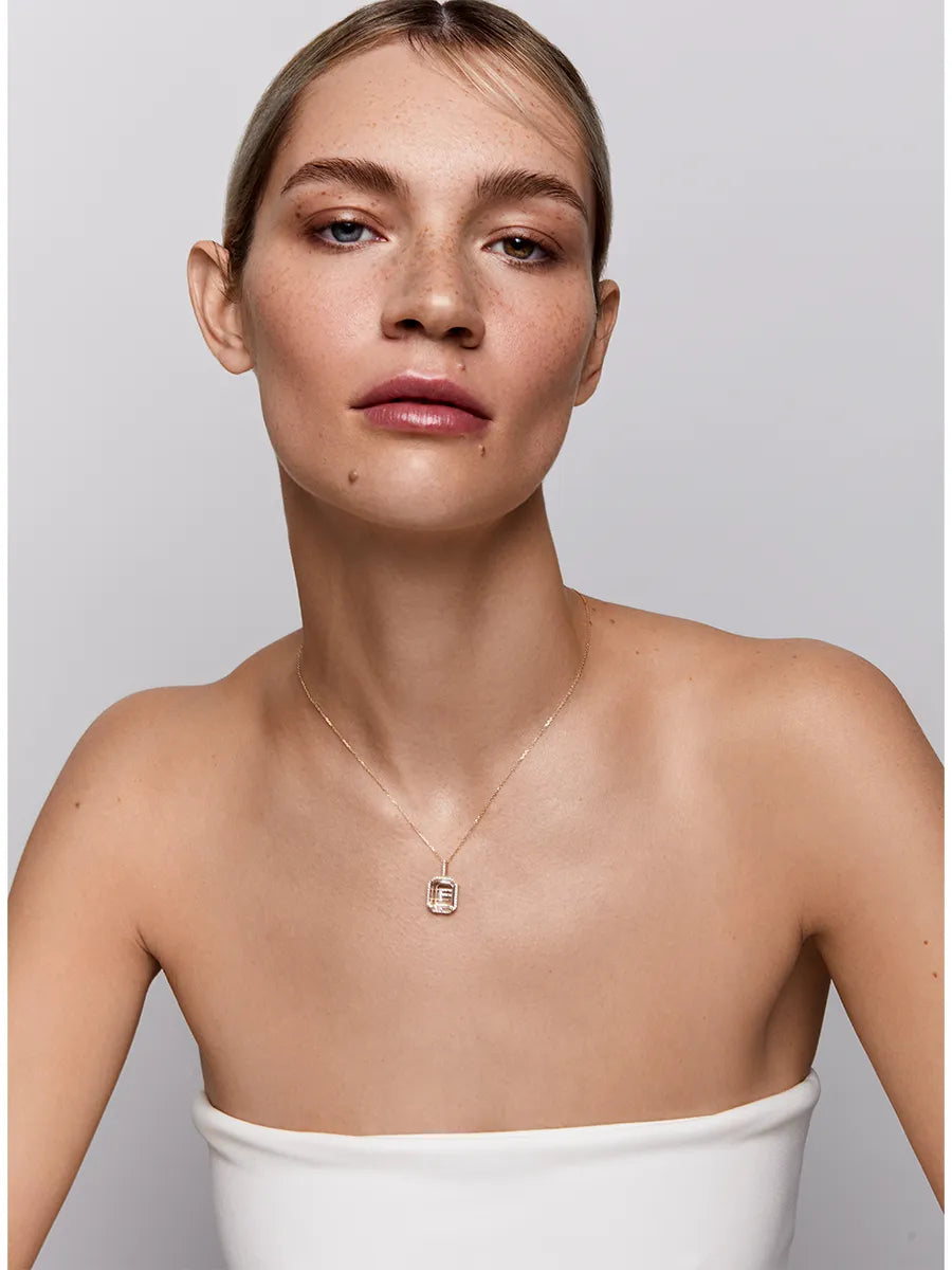 14kt Diamond Frame Secret Initial Necklace // A - Z — фото 2