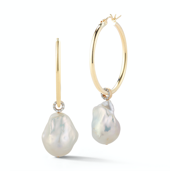 14kt Gold Baroque Pearl Detachable Hoops