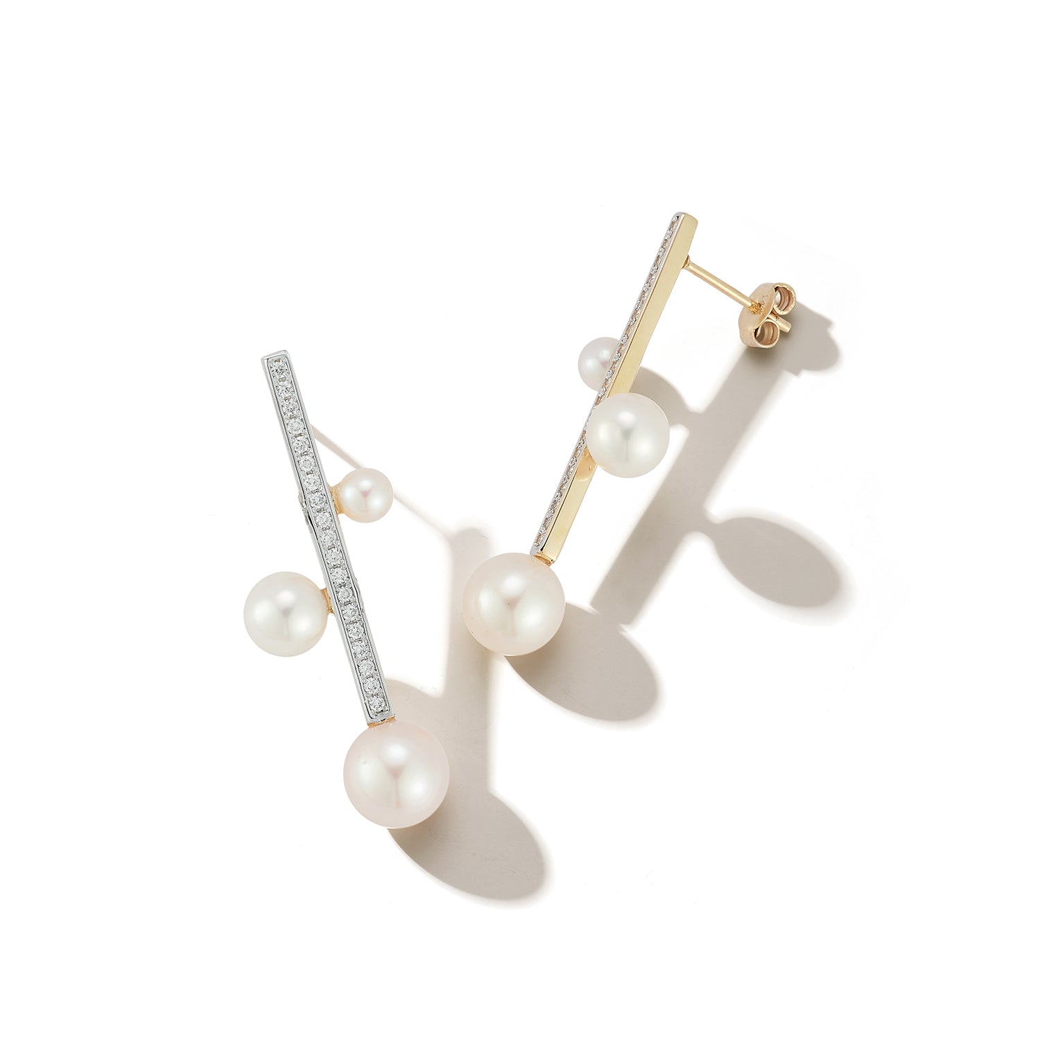 Diamond Bar Trio Pearl Earring