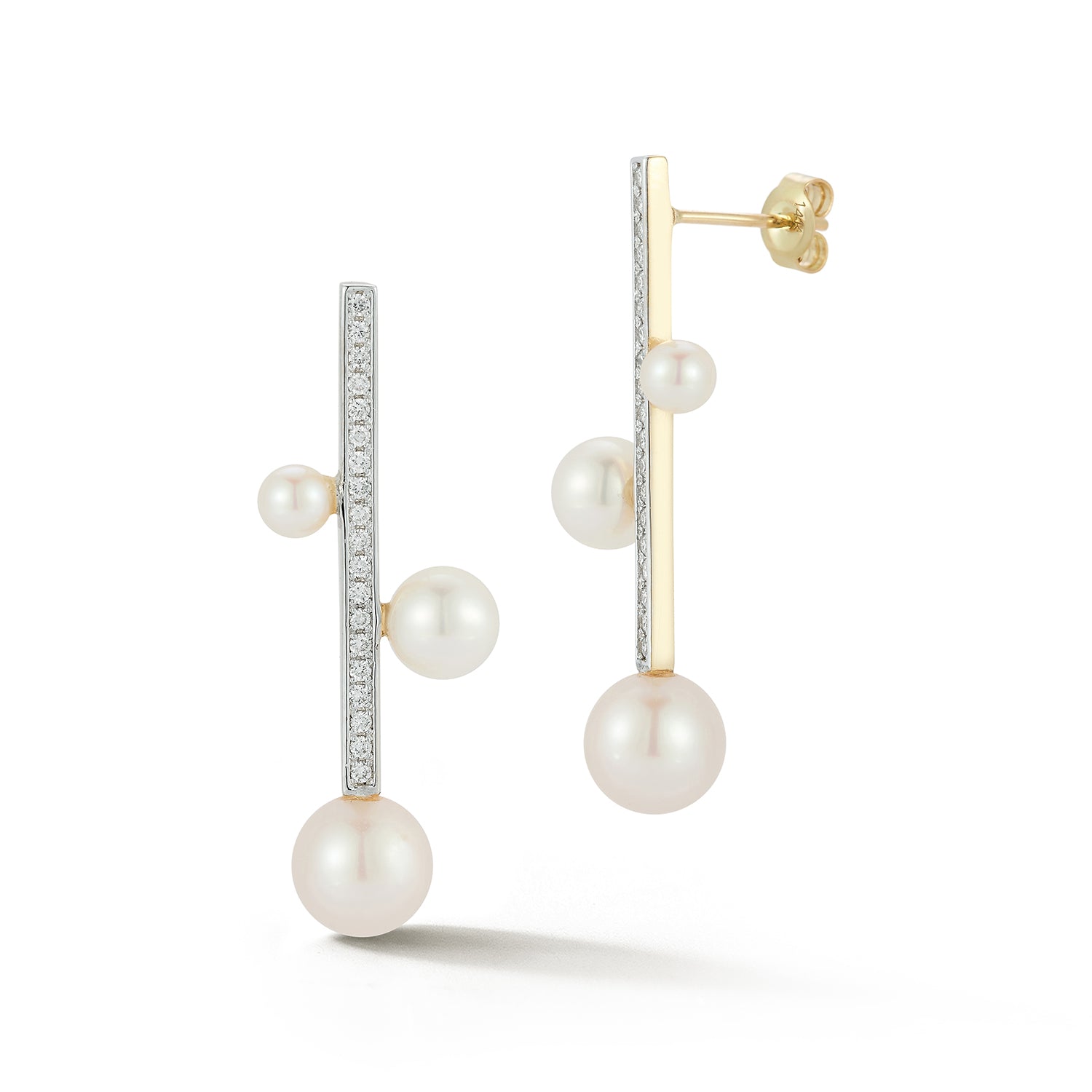 Diamond Bar Trio Pearl Earring — фото 3