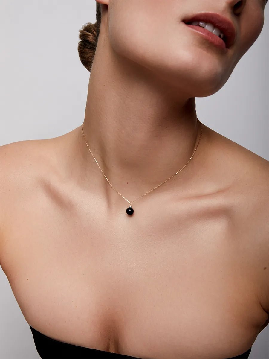 14kt Gold Onyx and Diamond Dot Necklace — фото 3