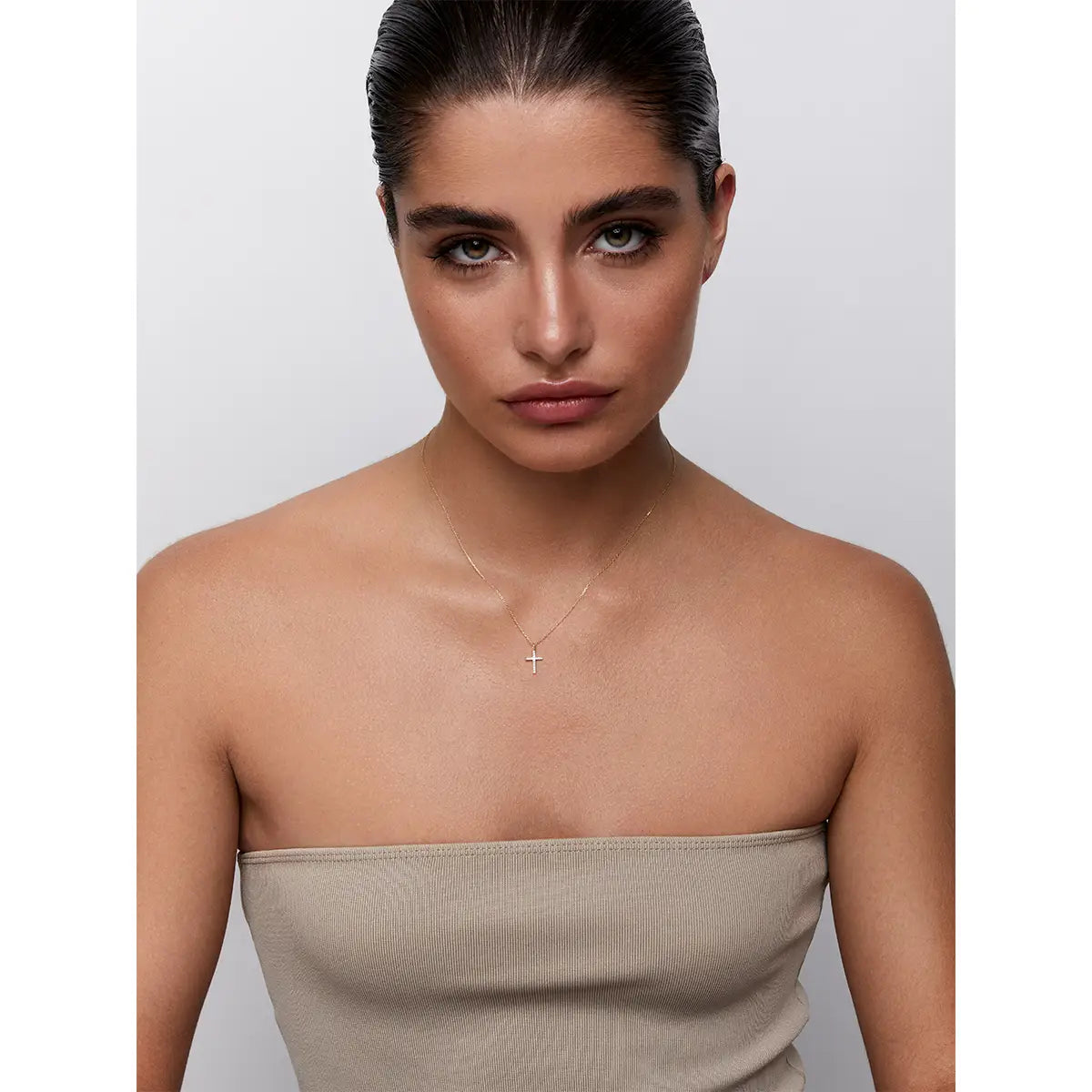 14kt Gold Small Diamond Cross Necklace