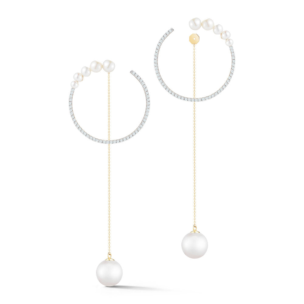 14kt Gold Graduated Pearl Hoop with Pearl Drop earrings