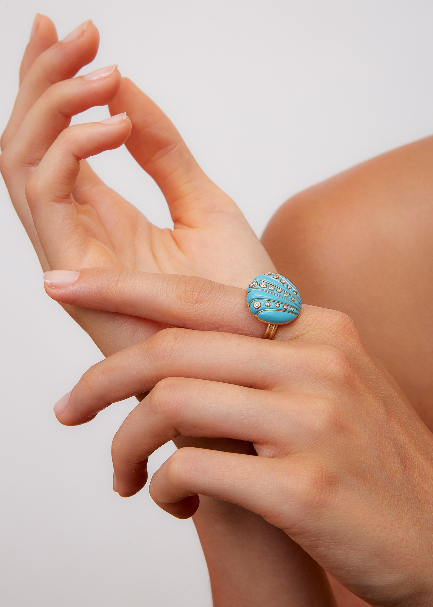 BAGUE COQUILLAGE TURQUOISE OR JAUNE — фото 4