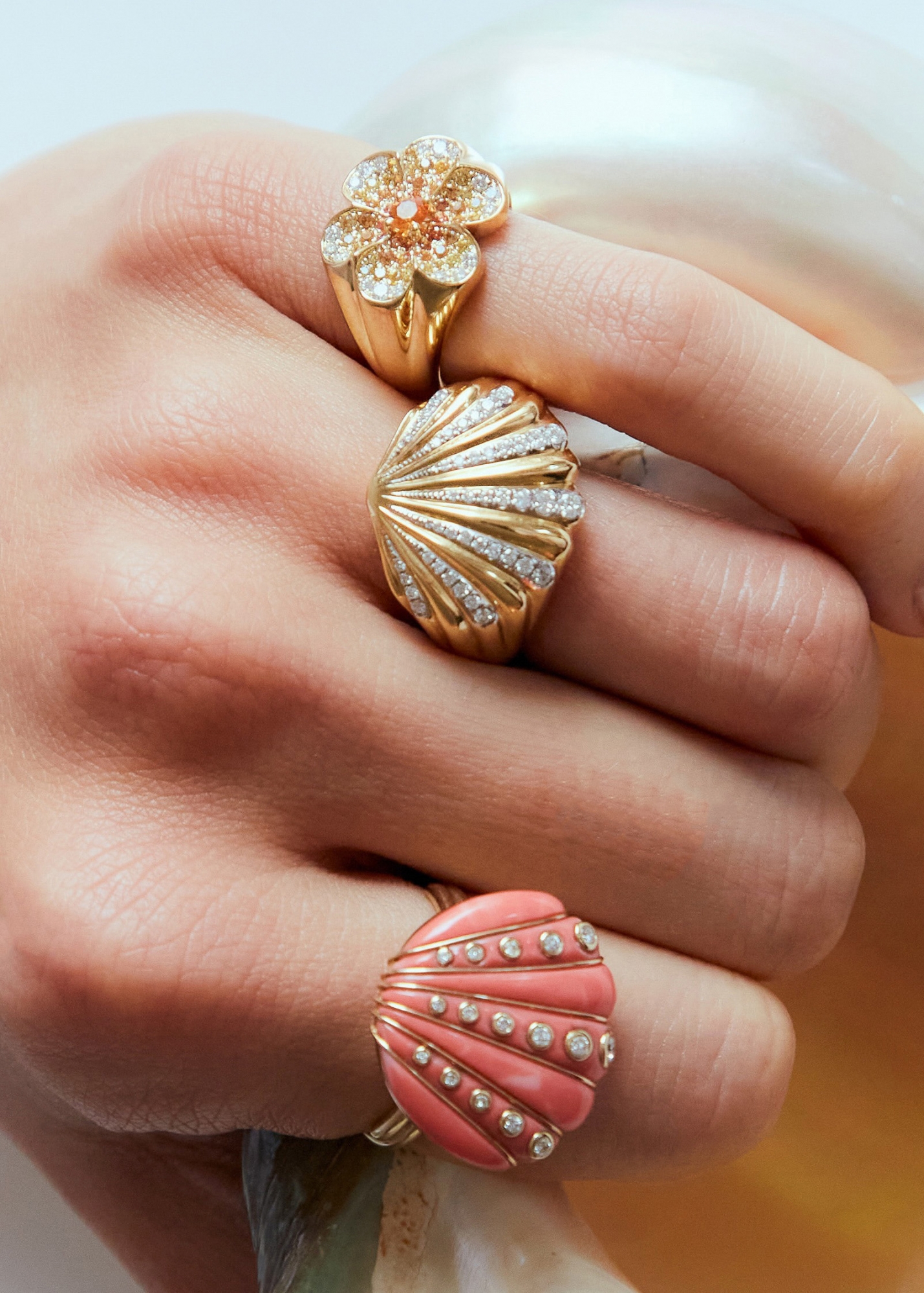 BAGUE COQUILLAGE CORAIL OR JAUNE — фото 5