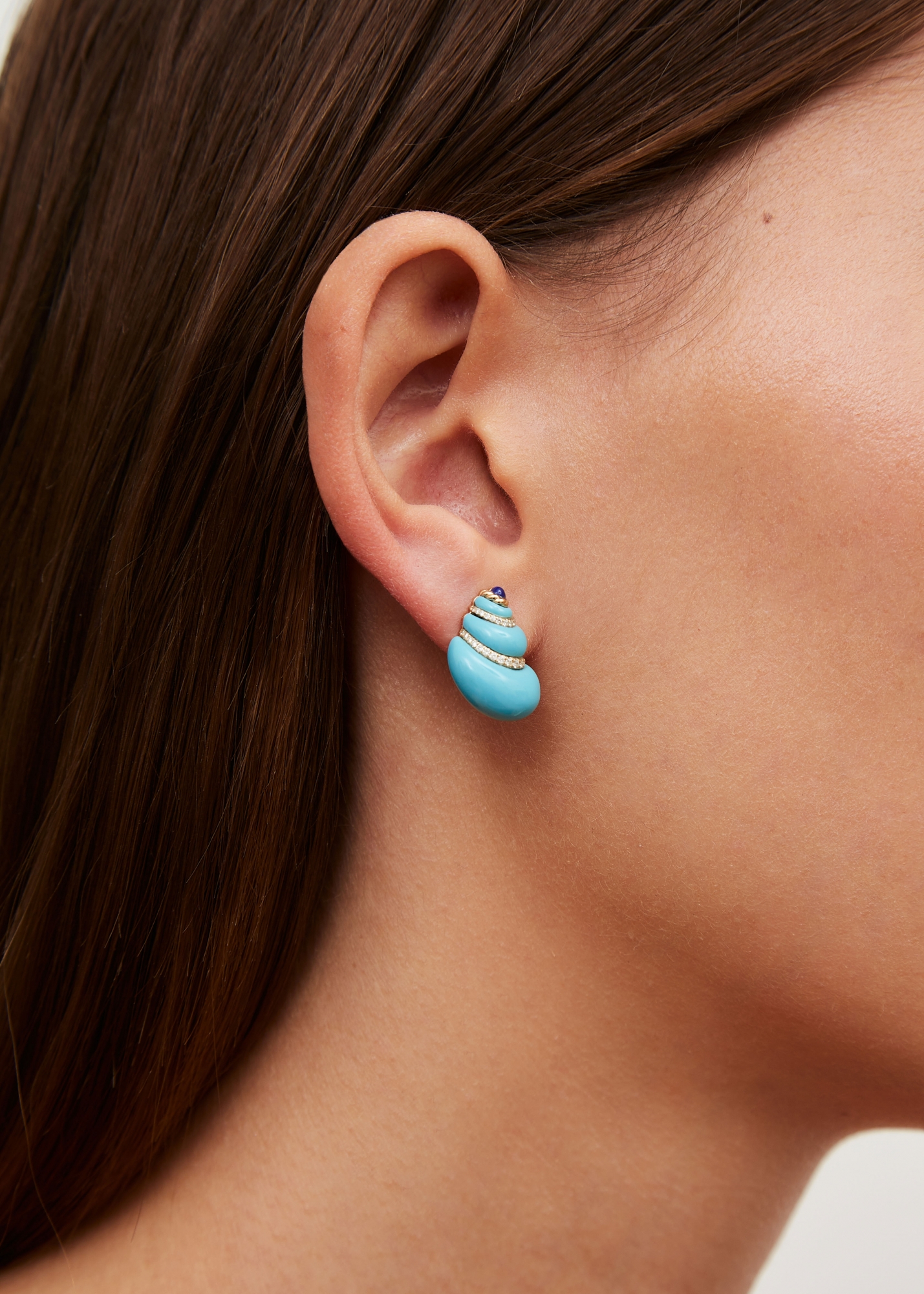 PAIRE DE MINI BOUCLES D’OREILLE COQUILLAGE TURQUOISE OR JAUNE — фото 2