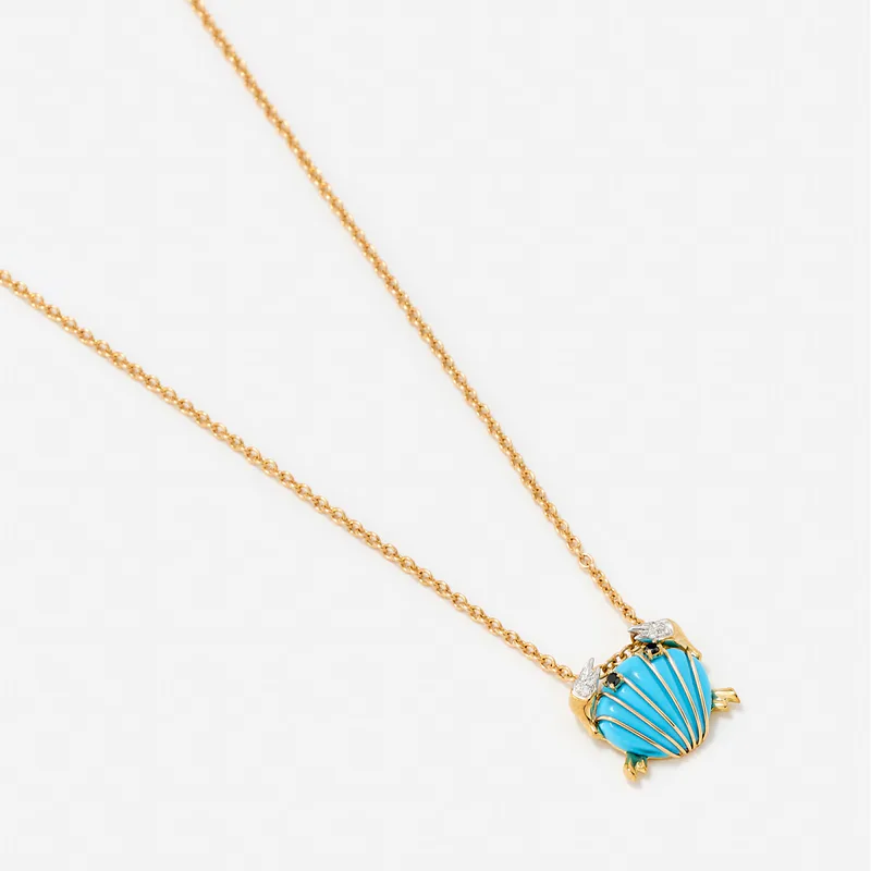 PENDENTIF MINI CRABE COQUILLAGE TURQUOISE OR JAUNE