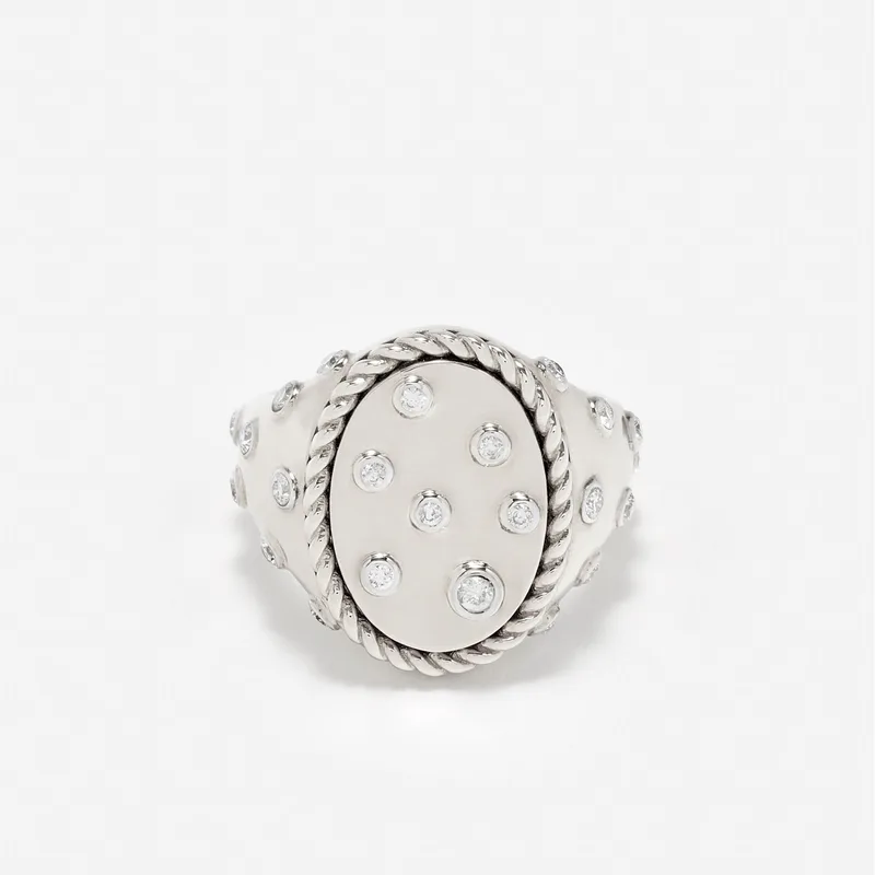 CHEVALIÈRE OVALE PLUMETIS DIAMANTS OR BLANC