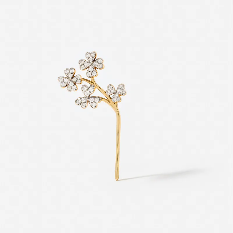FLEUR DE CÔTÉ TRÈFLES DIAMANTS OR JAUNE