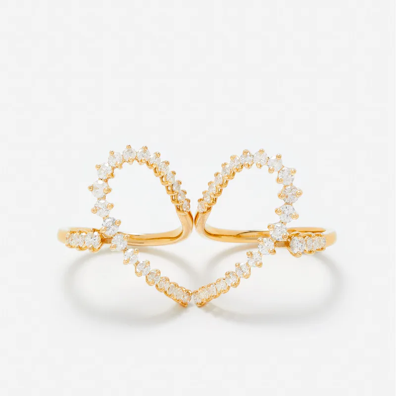 DOUBLE BAGUE COEUR DIAMANTS OR JAUNE