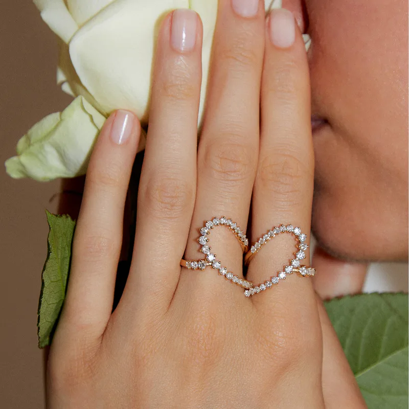 DOUBLE BAGUE COEUR DIAMANTS OR JAUNE
