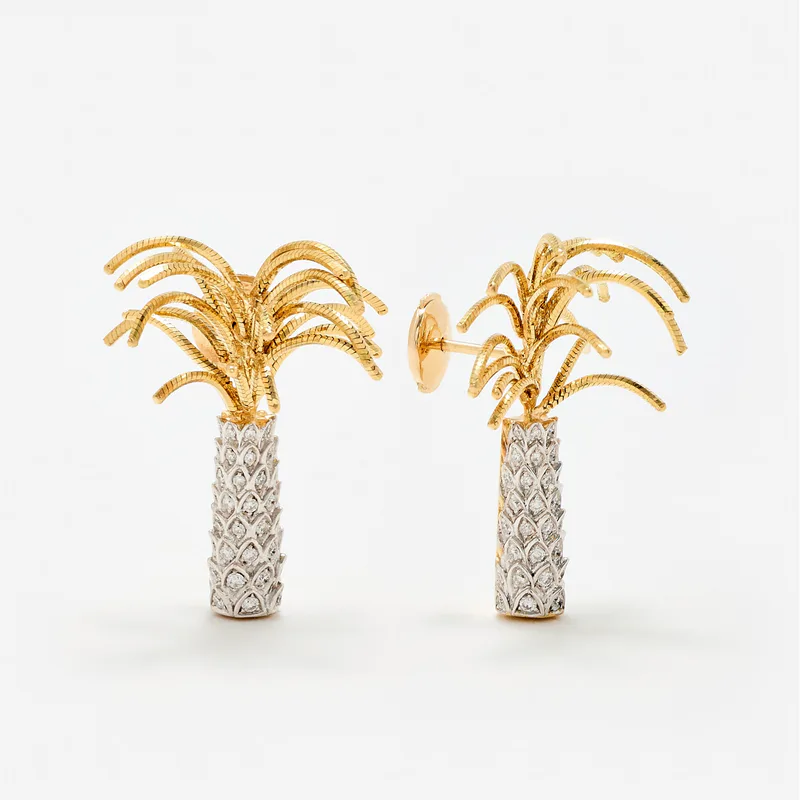 PAIRE DE BOUCLES D’OREILLE PALMIER OR JAUNE