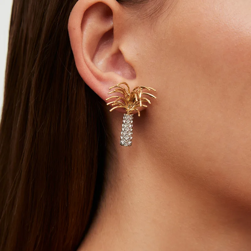 PAIRE DE BOUCLES D’OREILLE PALMIER OR JAUNE