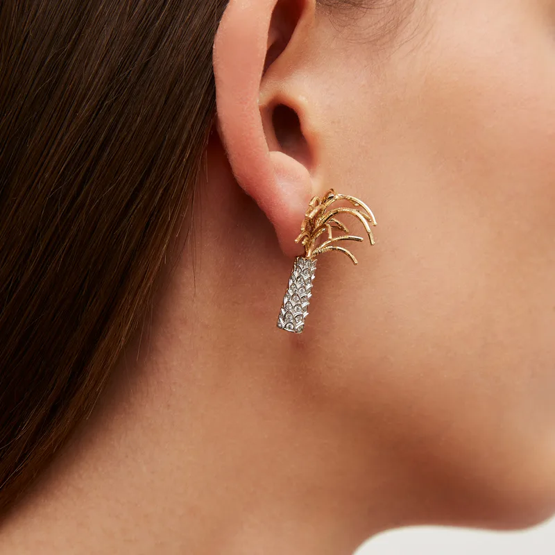 PAIRE DE BOUCLES D’OREILLE PALMIER OR JAUNE