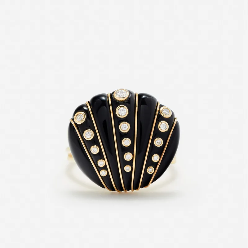 BAGUE COQUILLAGE ONYX OR JAUNE