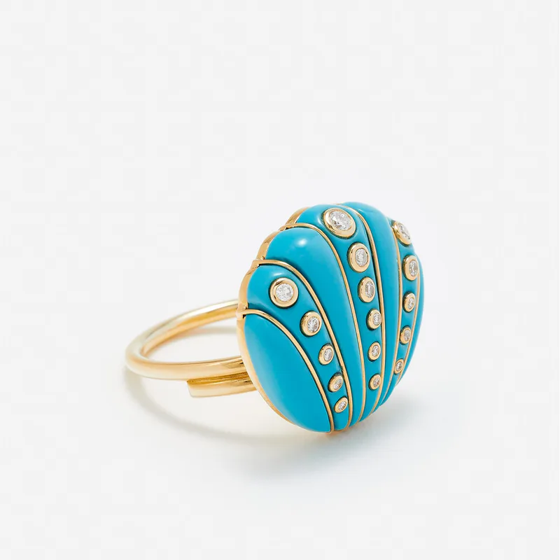 BAGUE COQUILLAGE TURQUOISE OR JAUNE