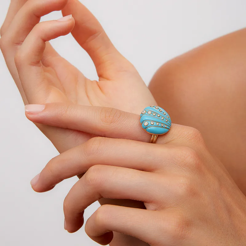 BAGUE COQUILLAGE TURQUOISE OR JAUNE