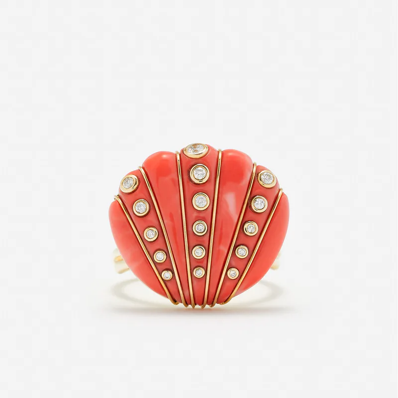 BAGUE COQUILLAGE CORAIL OR JAUNE