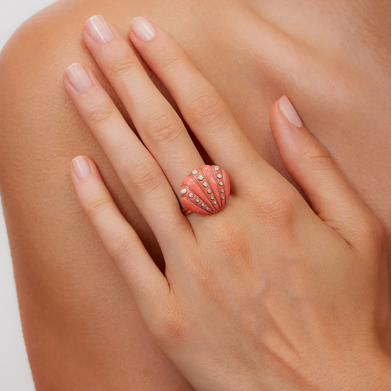 BAGUE COQUILLAGE CORAIL OR JAUNE