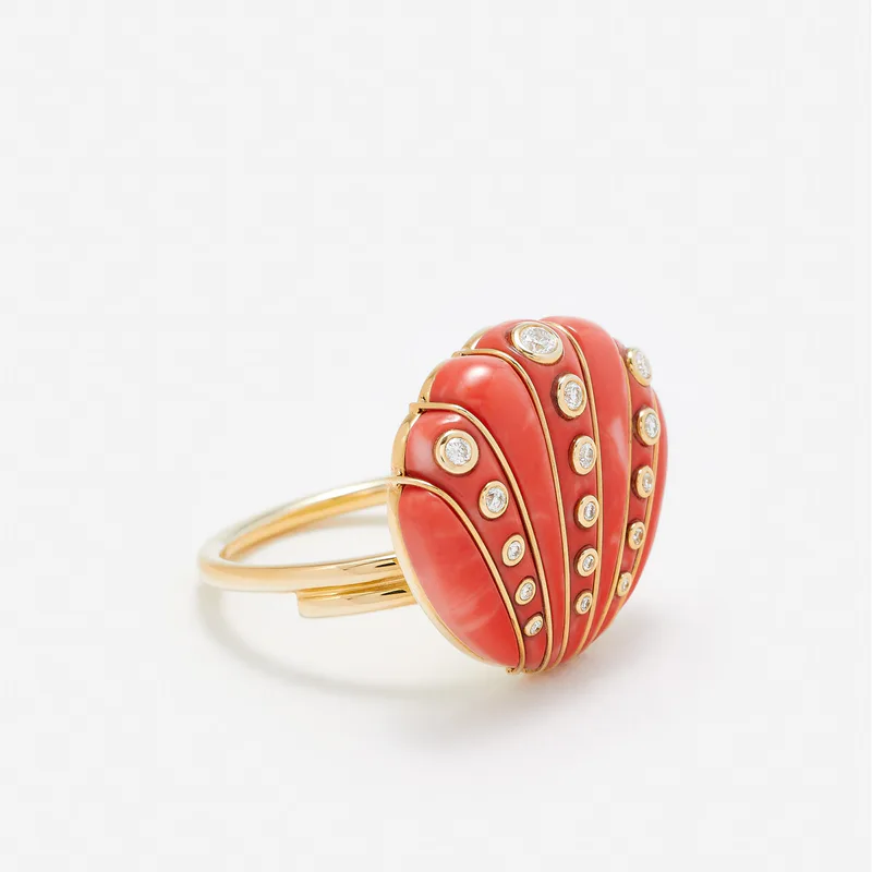 BAGUE COQUILLAGE CORAIL OR JAUNE