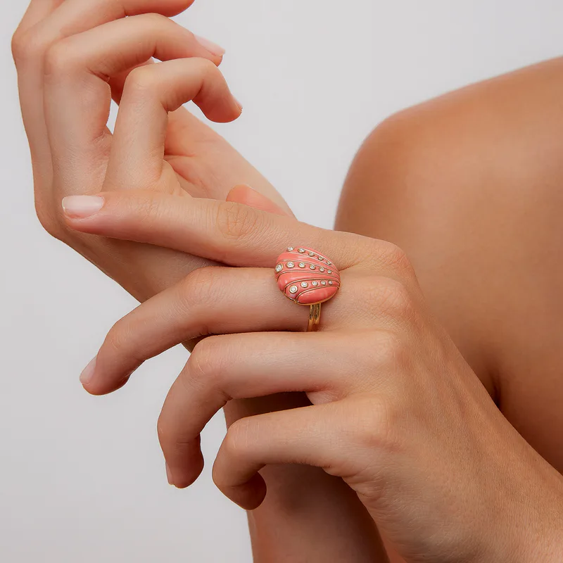 BAGUE COQUILLAGE CORAIL OR JAUNE