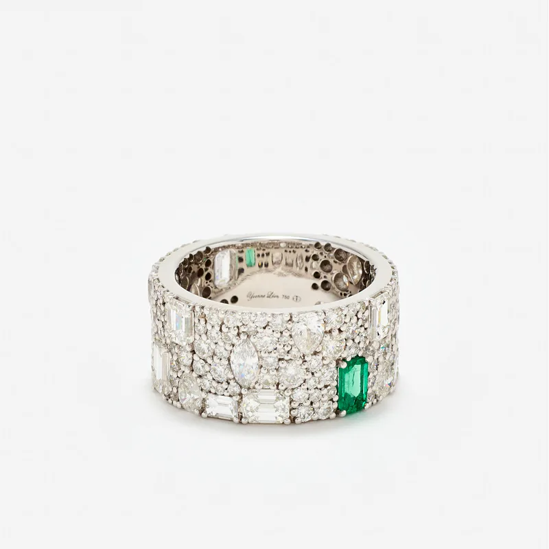 BAGUE PUZZLE ÉMERAUDE OR BLANC