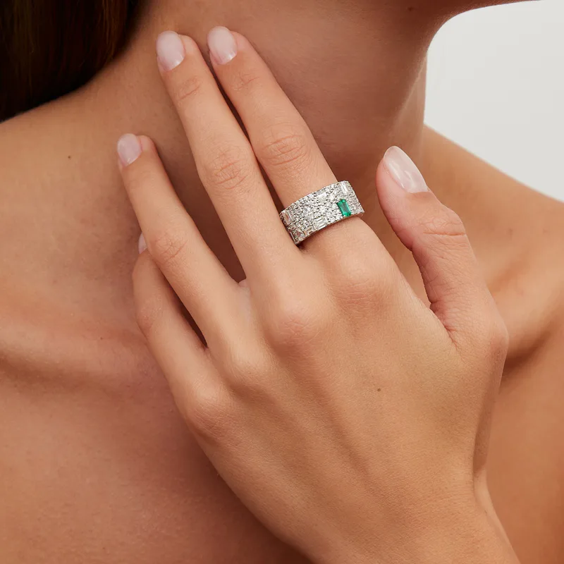 BAGUE PUZZLE ÉMERAUDE OR BLANC
