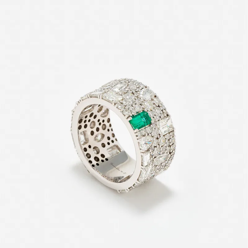 BAGUE PUZZLE ÉMERAUDE OR BLANC
